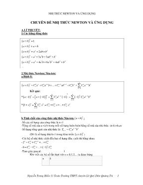 Chuyên đề Nhị thức Newton và ứng dụng